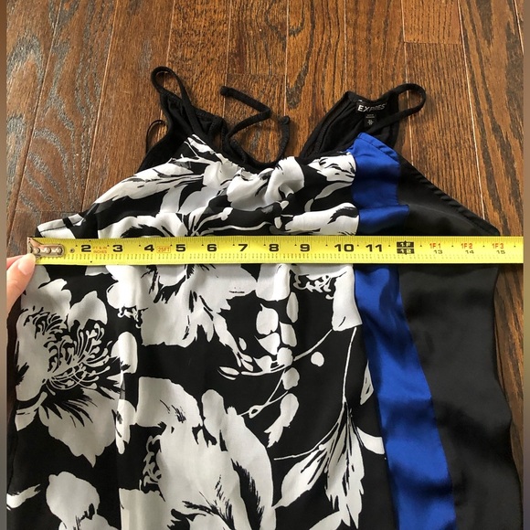 Express Womens XS Black/Blue Floral Ruched Halter High-Neck Elastic Waist Blouse - Picture 7 of 10